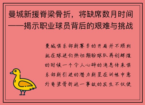 曼城新援脊梁骨折，将缺席数月时间——揭示职业球员背后的艰难与挑战