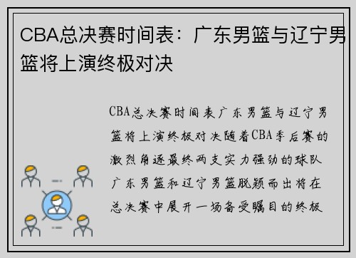 CBA总决赛时间表：广东男篮与辽宁男篮将上演终极对决